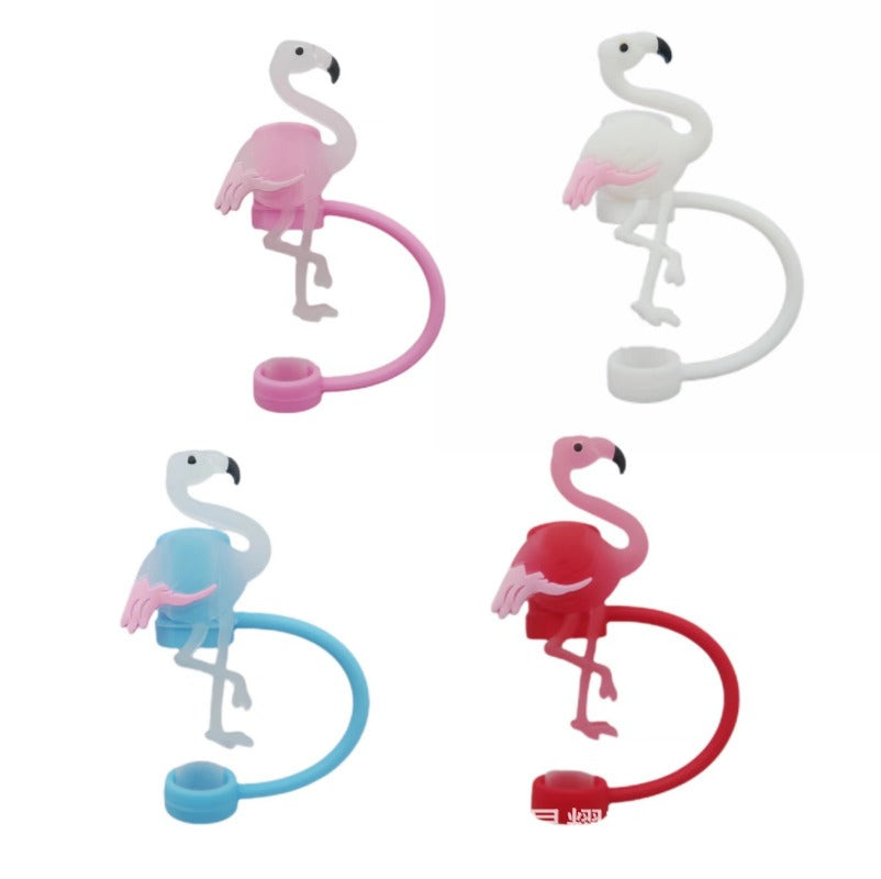 Wholesale 10pcs Flamingo Four Color Silicone Dustproof and Spillproof Creative Cartoon Straw Cover